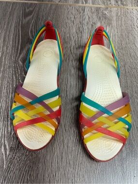CROCS Isabella huarache Rainbow Strappy Slingback Sandals